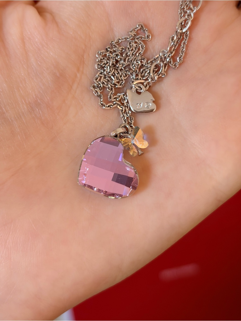 Swarovski Pink Faceted Heart Pendant Necklace